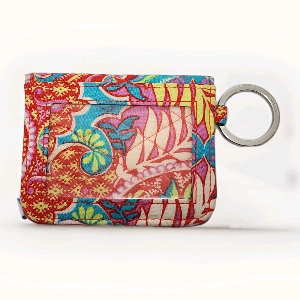 Vera Bradley Paisley in Paradise Card Holder Keychain Button Small Wallet Pouch
